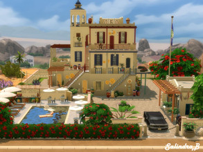 Sims 4 — Hotel Greek Sun - NoCC by SalindraB — Inspired by the Hotel Sun of Mykonos in Greece. It has 7 guestrooms, 6