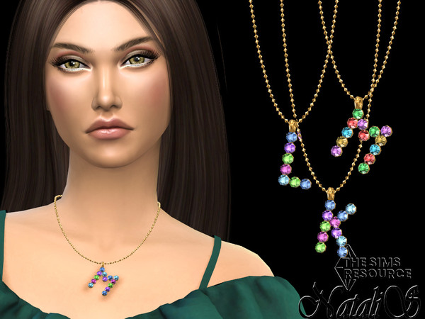 Sims 4 — Letter KLM multicolor pendant set by Natalis — Letter KLM multicolor crystals pendant on the middle chain. 2