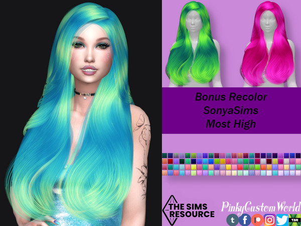 Sims 4 — Bonus Retexture of Most High hair by SonyaSims by PinkyCustomWorld — Beautiful long hairstyle, recolored in