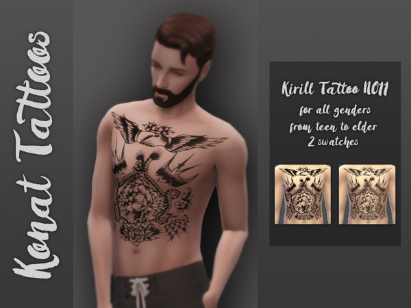 Sims 4 — Kirill tattoo No11 by DemolitionKonat — Tattoo for men and women. 2 swatches: colorful and natural. Hope you