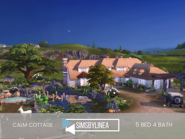 Sims 4 — Calm Cottage by SIMSBYLINEA — Surrounded by serene landscape, this large cottage is a beautiful and calm home to