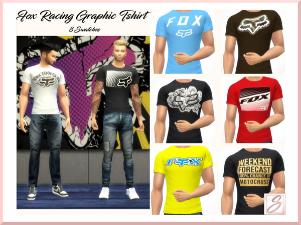 Sims 4 — Fox Racing Graphic T-shirt by Sim_Sweetness — Fox graphic crew neck t-shirt. A great addition to your wardrobe