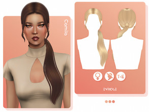 Sims 4 — Camila Hairstyle by Enriques4 — New Mesh 24 Swatches All Lods Base Game Compatible Teen to Elder Hat Chop