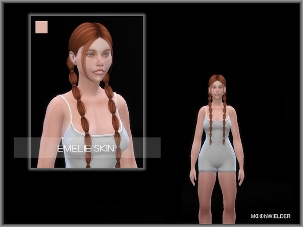 Sims 4 — Emelie skin by Moonwielder — Detailed realistic imperfect skin overlay for feminine frame. Only one color.