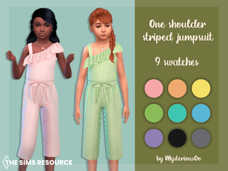 Sims 4 — One shoulder striped jumpsuit by MysteriousOo — One shoulder striped jumpsuit for kids in 9 colors 9 Swatches;