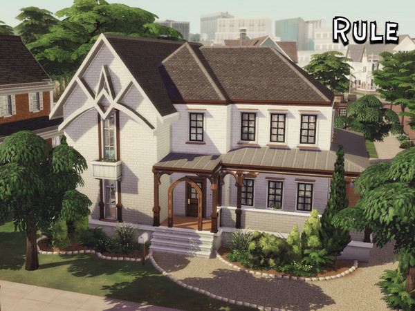 Sims 4 — Rule- NO CC by GenkaiHaretsu — A white classic house with a decorative roof