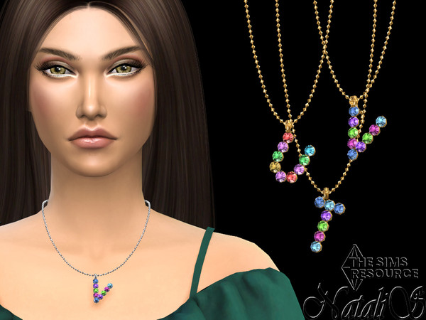Sims 4 — Letter TUV multicolor pendant set by Natalis — Letter TUV multicolor crystals pendant on the middle chain. 2