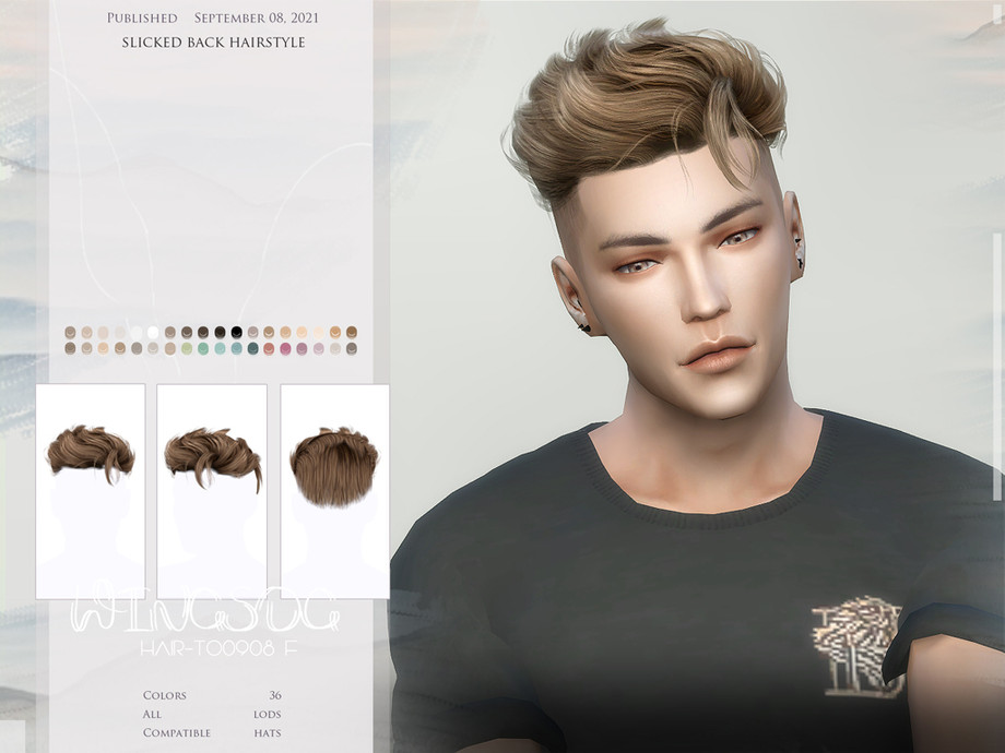 The Sims Resource - WINGS-TO0908-Slicked Back Hairstyle