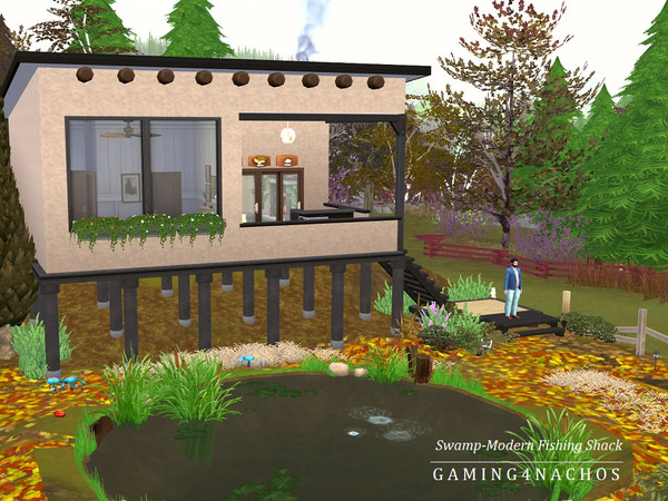 Sims 4 — Swamp-Modern Fishing Shack (no cc) by gaming4nachos — You love to fish? Yes? Yes! What you don't love is trying