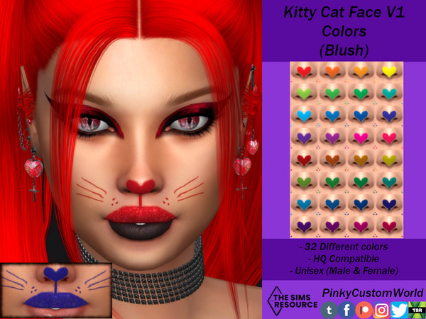 Sims 4 — Kitty Cat Face V2 Colors (Blush) by PinkyCustomWorld — Super cute cat face makeup in bright colors - 32