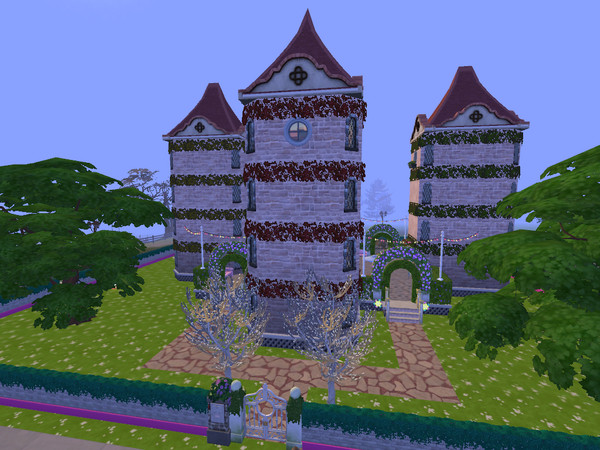 Sims 4 — Fairyland by Bean98 — This 40x40 lot has 4 towers, each decorated with a different color and theme! A magical