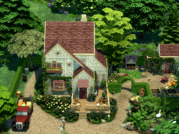 Sims 4 — Sweet Cottage no cc by sgK452 — adorable little house with a pink roof. Mainly furnished and built with the