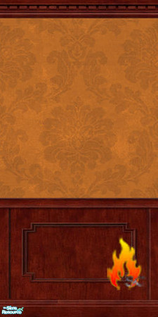 Sims 2 — Orange Damask Walls with Cherry Paneling by scfiregirl25 — These walls are damask paper above cherry paneling