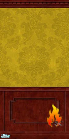Sims 2 — Yellow Damask Walls with Cherry Paneling by scfiregirl25 — These walls are damask paper above cherry paneling