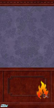 Sims 2 — Blue Damask Walls with Cherry Paneling by scfiregirl25 — These walls are damask paper above cherry paneling with