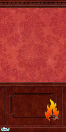 Sims 2 — Red Damask Walls with Cherry Paneling by scfiregirl25 — These walls are damask paper above cherry paneling with