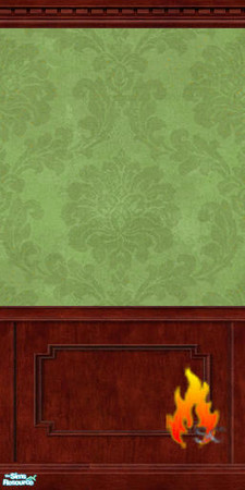 Sims 2 — Olive Damask Walls with Cherry Paneling by scfiregirl25 — These walls are damask paper above cherry paneling