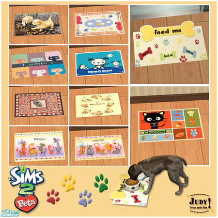 Sims 2 — Judy Pet Feeding Mats Recolor Set by judyhugsnoopy — Recolor of Shakeshaft Pet Feeding Mats. You must need to