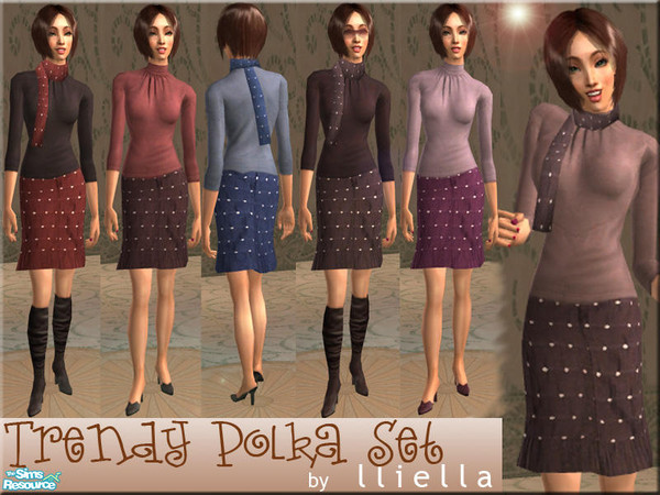Sims 2 — Trendy Polka Set by lliella — Cute polka dot skirt paired with turtle neck. Customize the outfit with matching