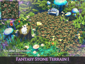 Sims 4 — Arcane Illusions - Fantasy Stone Terrain 1 by Rirann — Fantasy Stone Terrain paint in green, brown and gold