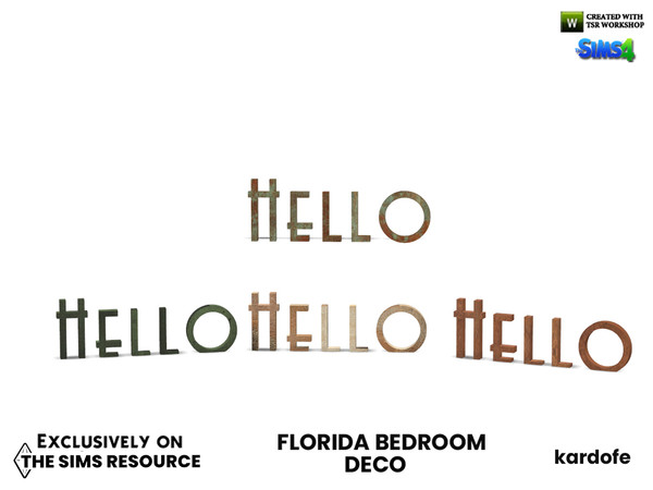 Sims 4 — Florida Bedroom_Hello by kardofe — HELLO word, decorative, metal, in four colour options