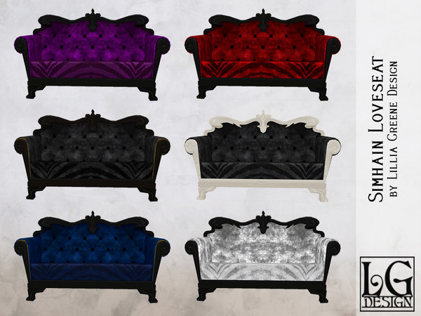 Sims 4 — Simhain Loveseat by LilliaGreene — Swirling embellishments embrace maidens, mothers, and crones alike.