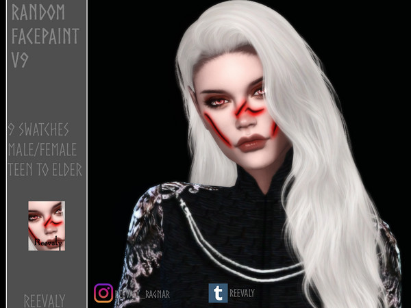 Sims 4 — Random Facepaint V9 by Reevaly — 9 Swatches. Teen to Elder. Male an Female. Works with all Skins and Overlays.