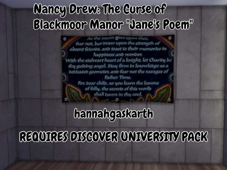 The Sims Resource Nancy Drew The Curse of Blackmoor Manor "Jane's Poem"