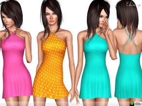 Sims 3 — Halter Mini Dress by ekinege — Mini dress with spaghetti straps that form a modified halter neckline and criss