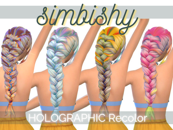 Sims 4 — Holographic Rainbow Hair | Recolor of Anto Alessandra Hair by simbishy — These are 4 holographic & rainbow