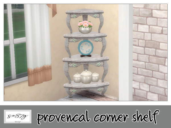 Sims 4 — Provencal corner shelf by so87g — cost 200$ you can find it in decor-misc. All my preview screenshots are taken
