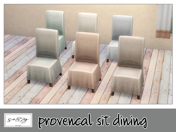 Sims 4 — Provencal sit dining by so87g — cost 100$, available in 6 colors, you can find it in comfort-chair. All my