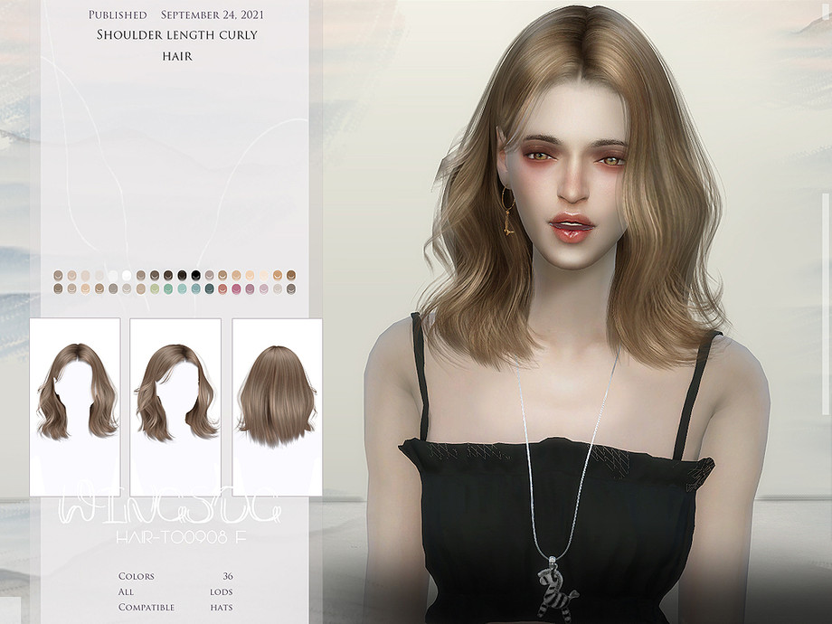 The Sims Resource - WINGS-TO0924-Shoulder length curly hair