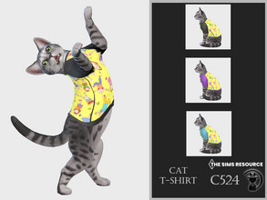 Sims 4 — Cat T-shirt C524 by turksimmer — 3 Swatches Compatible with HQ mod Works with all of skins Custom Thumbnail All