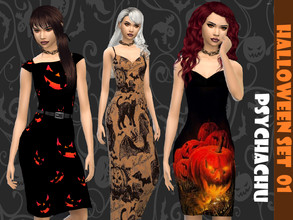 Sims 4 — 2021 Halloween Set 01 by Psychachu — Three dark, punchy, fun dresses to celebrate October with!