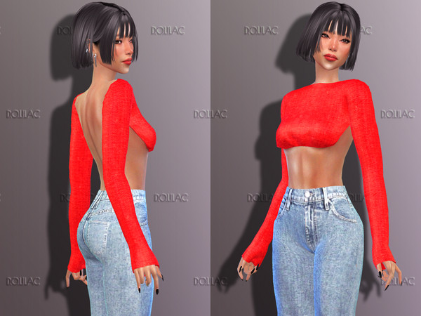 Sims 4 — Backless Crop Top 1 [SET] DO198 by DOLilac — Custom thumbnail New Mesh 16 Colors Adult-Elder-Teen-Young Adult