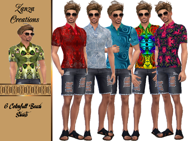 The Sims Resource - Colorful beach shirts (Recolor)