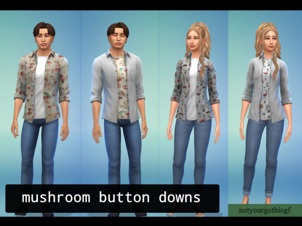 Sims 4 — Mushroom Button Down Shirts by notyourgothicgf — Mushroom Button Down Shirts with two swatches and two bonus