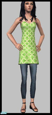 Sims 2 — Skinny Jeans & Dress Top [Lines] by Lola — Cool Skinny Jeans Teamed With A Stylish Dress Top, For Teen