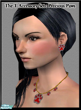 Sims 2 — Precious Paws - Red by The T — Here are 8 sets of Paw print shaped jewels necklace & earrings.
