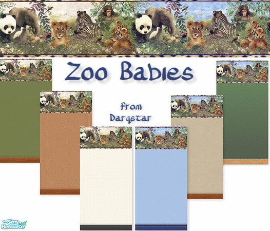 Sims 2 — Zoo Babies by TSR Archive — Simple, textured wallpaper, enhanced with a border of cute, baby animals. Perfect