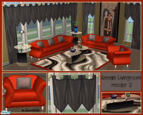 Sims 2 — Renata Livingroom Recolor 2 by Simaddict99 — Recolor of my modern Renata livingroom set in classic red and black