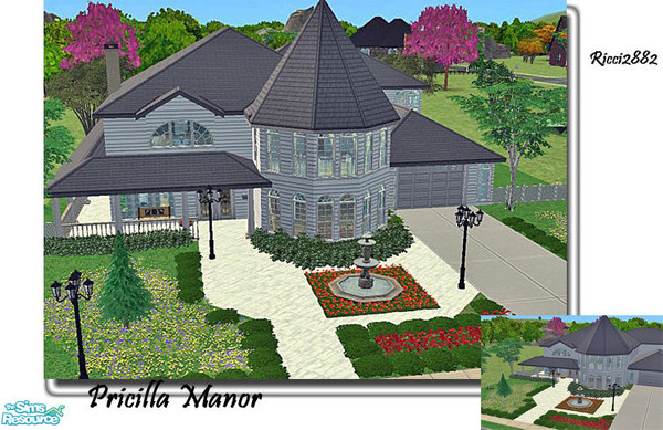 Sims 2 — Pricilla Manor by TheNumbersWoman — This is a large Victorian Fully furnished. The inside includes a Library,