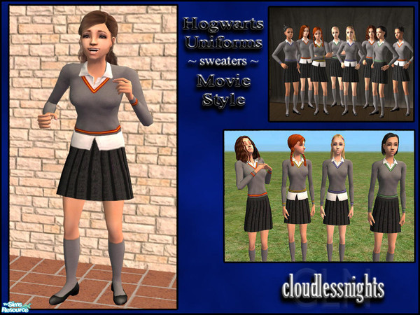 Sims 2 — Hogwarts uniforms - sweaters by cloudlessnights — Hogwarts uniforms for teenage girls, based on those seen in