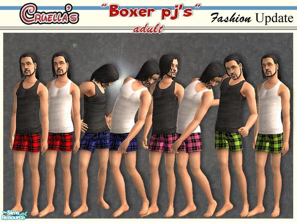Sims 2 — am_BoxerPJs by Cruella — Classic boxer and tank, sleeping comfort for your Sims. Each of the 4 plaid boxers