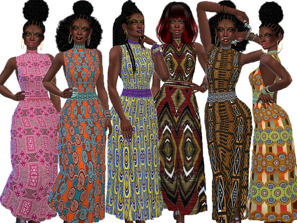 Sims 4 — Cut out dress recolor Ethnic by TrudieOpp — Dress recolor in 6 Ethnic patterns