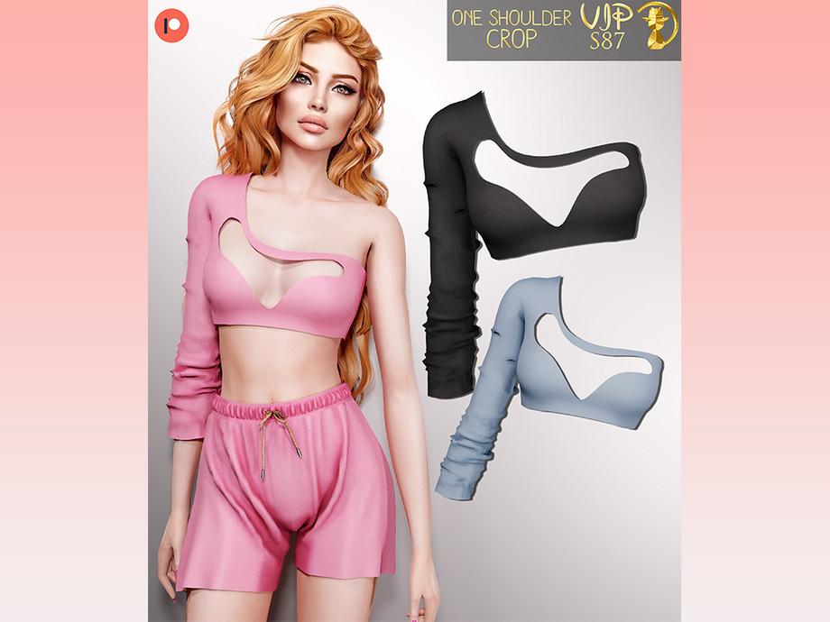 Sims 4 — [PATREON] (Early Access) One Shoulder Crop S87 by turksimmer — 10 Swatches Compatible with HQ mod Works with all