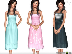 Sims 3 — Shirred Strapless Dress by ekinege — Shirred strapless dress with ruffled hem. 4 recolorable parts.