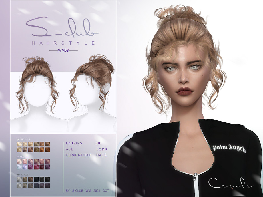 The Sims Resource Curly Bun Hairstyle Cecile By S Club