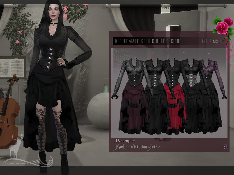 The Sims Resource - Modern Victorian Gothic_ Female gothic outfit Cisne